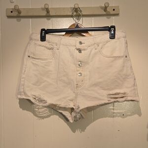 Wild Fable High Rise Cream Full Button Fly Distressed Jean Shorts
